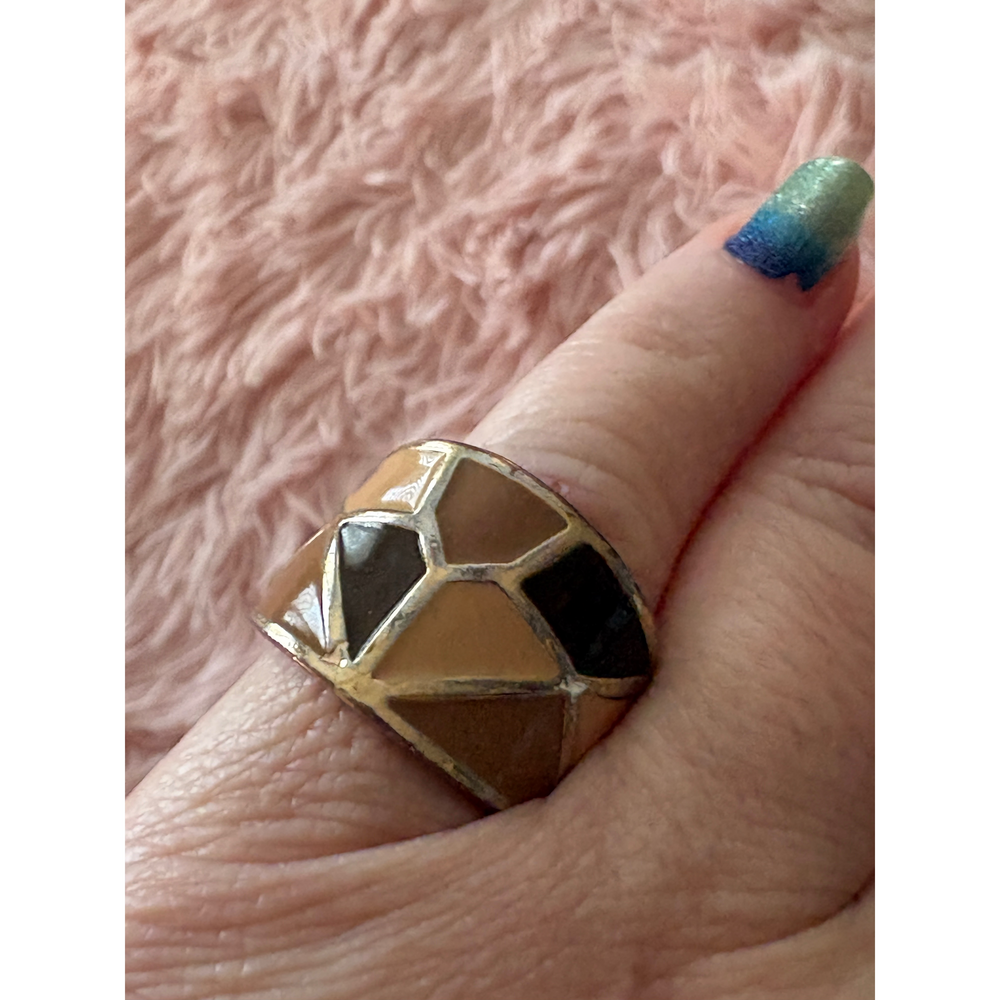 Arcana Jewelry "Terra Geometrica" Band — Size 7 —Hand-Enameled Brass Mosaic Ring - Picture 2 of 6